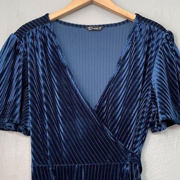 Simplee Apparel Blue Velvet Midi Dress - Picture 3 of 9